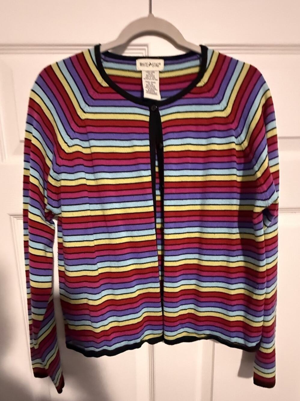 White Stag Rainbow Stripe Cardigan L Colorful Knit Y2K Vintage Style